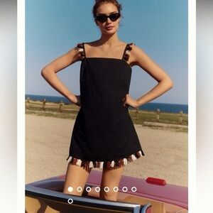 NWT Anthropologie hearty black midi fringe medium hem dress